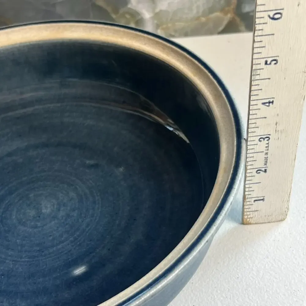 Blue Lidded Pot Casserole Serving Dish Grapes Leaves Handmade & Signed Glazed